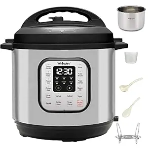 Wellspire Instant Pot with 304 Stainless Steel Inner Pot, Pressure Cook, Saut, Steam and more (NOW WITH CUSTOMISED INDIAN RECIPIES) (8 Litres (Black))