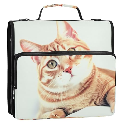 ファスナー付きバインダーオーガナイザー かわいい猫 1 1/2インチ 3リングバインダー Dリング 旅行 学校 バインダーバッグ ショルダーストラップ付き 収納 ポートフォリオ フォルダー ハンドル付き