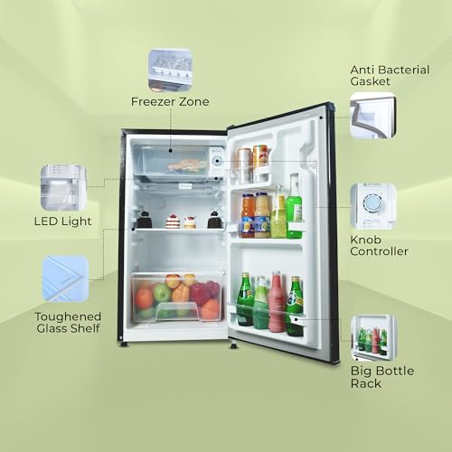 Image of Haier 100 L 2 Star Direct Cool Single Door Mini Bar Refrigerator with Chiller Freezer Box, LED Light for Clear View, Lock & Key and Easy Clean Back (HRD-1252KSA, Black Steel, 2026 Model)