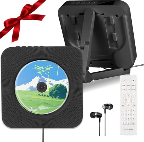 Reproductor de CD Bluetooth, Reproductor de CD portátil para el hogar, Altavoces HiFi incorporados, admite Radio FM, Toma de Auriculares, USB/AUX, Cubierta Antipolvo con Mando a Distancia Negro