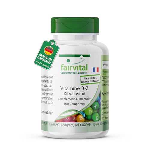 fairvital Vitamine B2 Riboflavine, 200mg par jour, 100 comprimés, HAUTEMENT DOSÉE, VÉGÉTALIENNE, facile à avaler