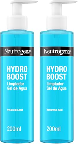 Neutrogena, Hydro Boost Gel de Agua Limpiador Facial, Ácido Hialurónico, Desmaquillante, para impurezas y grasas, Hidratación intensa, Pieles sensibles, 200ml (Paquete de 2)