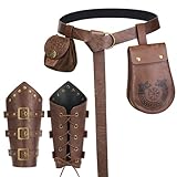 YESSA 4PCS Renaissance Accessories,Viking Renaissance Belt Pouch Coin Purse Leather Bracers,Medieval Phone Waist Bag Pirate Ren Faire Accessories Costumes for Halloween Cosplay LARP,Brown