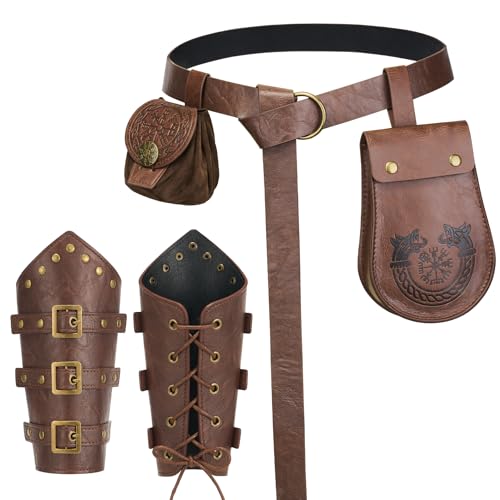 YESSA Renaissance Accessories,Viking Belt Pouch Coin Purse Leather Bracer,Medieval Phone Waist Bag for Halloween Cosplay LARP