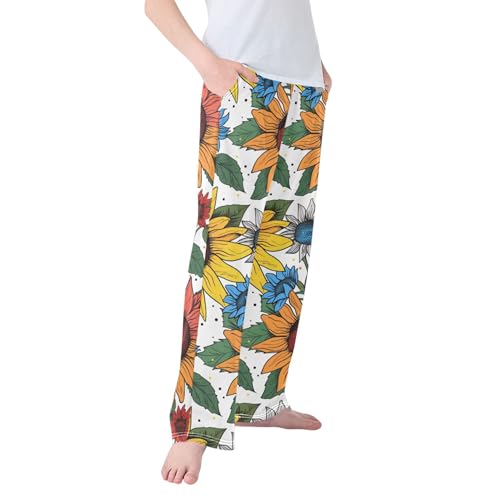 Pajama Pants Long Track Pants Floral Pattern with Sunflowers Sweatpants Athletic for 6-14 Years2