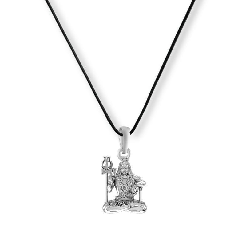 Sterling Silver (92.5% purity) God Shiva Pendant for Men & Women Pure 925 Silver Bhagwan Shiv Ji Locket with Black Thread - EVE_PM7107