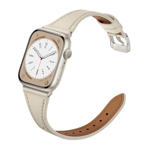 XCCYBTT Slim Leather Bands Compatible with Apple Watch Band 42mm 41mm 40mm 38mm, Genuine Leather...