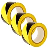 GTSE Hazard Tape Black and Yellow, 50mm (2") x 33m, Strong Adhesive Warning/Caution Tape, Floor Marking Tape, 3 Rolls