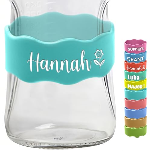 Custom Baby Bottle Labels for Daycare Personalized Water Bottle Name Bands Engraved Name Silicone Labels Reusable Waterproof Dishwasher Safe Sippy Cup Tags