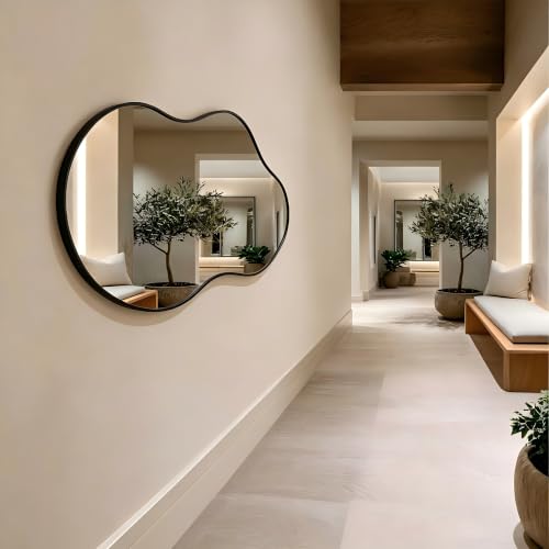 Image of Irregular wall Mirror 26 inchx46 inch Black Asymmetrical Mirror