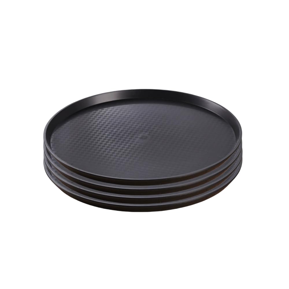 Paquete de 4 bandejas para servir restaurantes, bandejas de bebidas de 12 pulgadas, bandeja redonda de superficie antideslizante para el hogar, cocina, restaurante, cafetería, hotel, bar (negro, 12