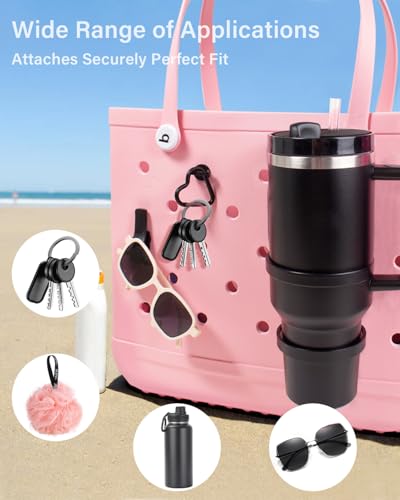 Image of Stanley Cup Holder Set with 4 Hooks, Carabiner Key Chain Holder Charms, Compatible with Stanley 30oz 40oz Cups and Bogg Bag Southern Beach Tote Bags Accessories (Black)
