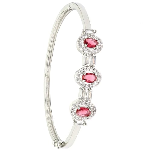 Image of ZENEME Rhodium-Plated Oval Shape American Diamond Studded Handmade Kada Bracelet For Girls and Women