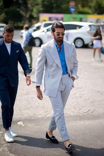 Double Breasted Seersucker Suit Men 2 Piece Suits for Men Summer Wedding Casual Big and Tall Lightweight3