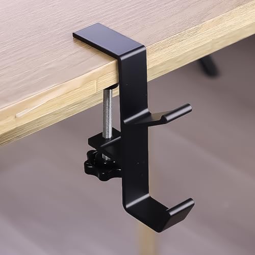 Suporte de mesa com gancho para mochila, suporte portátil para fones de ouvido embaixo do balcão (preto)