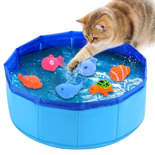 YUEXNKO Katzenpool Katzenpool Klein 30×10 cm Faltbarer Haustierpool Faltbare Katzenpools mit 6 Fischen Hundepool Faltbarers Katzen Pool Mini Pool für Kätzchen und Welpen zum Spielen und Baden