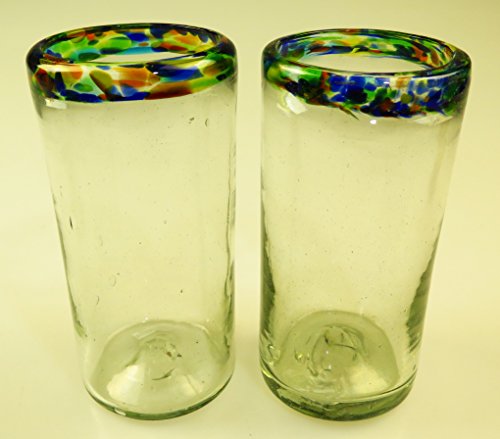 Mexican Glass Confetti Rim Tumblers 20 Oz, (6) #TOP5