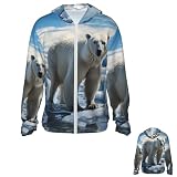 Unisex Sun Protection Hoodie Lightweight UPF 50+ Long Sleeve Rash Guard Jacket Polar Bear Ice Quick Dry Sun Shirt Black