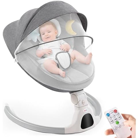 Jaoul Baby Swings for Infants, Electric Portable Baby Swing for Newborn Baby, Bluetooth Touch Screen/Remote Control Timing Function 5 Swing Speeds 3 Seat Positions Baby Bouncer for Boy Girl Gray Cover