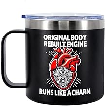Original Body Rebuilt Engine Recovery Gifts Open Heart Surgery Survivor Mugs From Friends Family Patient Cardiologist Insulated Coffee Mug with Handle and Lid Camping Travel Thermal Mugs 14 oz Black