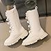 Little Girls Lace-Up Knee High Boots Winter Fashion Leather Mid Calf Combat Riding Boots Kid Girl Cute Holiday Party Long Boot Shoes
