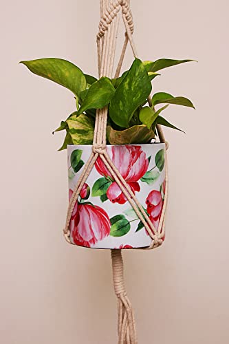 Image of Leafy Tales Macrame Cotton Plant Hanger (Without Pot), Rope Flower Pot Holder for Indoor Outdoor Balcony Garden Wall (White, Cross X Design, Set of 2), Long