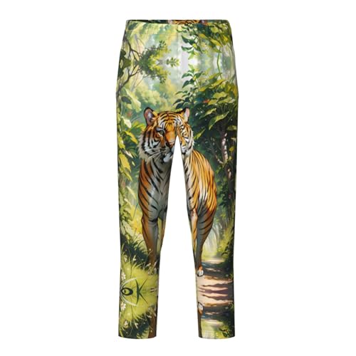 Pajama Pants Pajama Bottoms with Elastic Waistband Sleepwear Lounge Pants, Tiger Walking Jungle