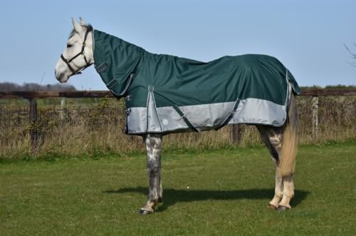 No Fill 0g Turnout Horse Rug 600D, 6'9", Hunter Green/Grey
