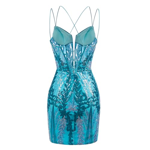 Spaghetti Straps Homecoming Dresses for Teens Sparkly Sequin Short Tight Cocktail Party Gown3