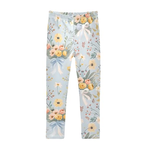 Bouquet Flowers Girls Leggings Ultra Soft Compression Yoga Gym Pants for Kids 4-10T