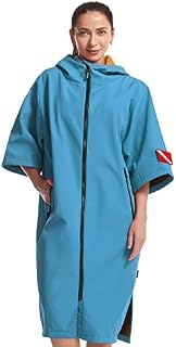Hiturbo Waterproof Changing Robe,Mid-length Sleeve Hooded Coat,Windproof Poncho For Swimming Surfing
