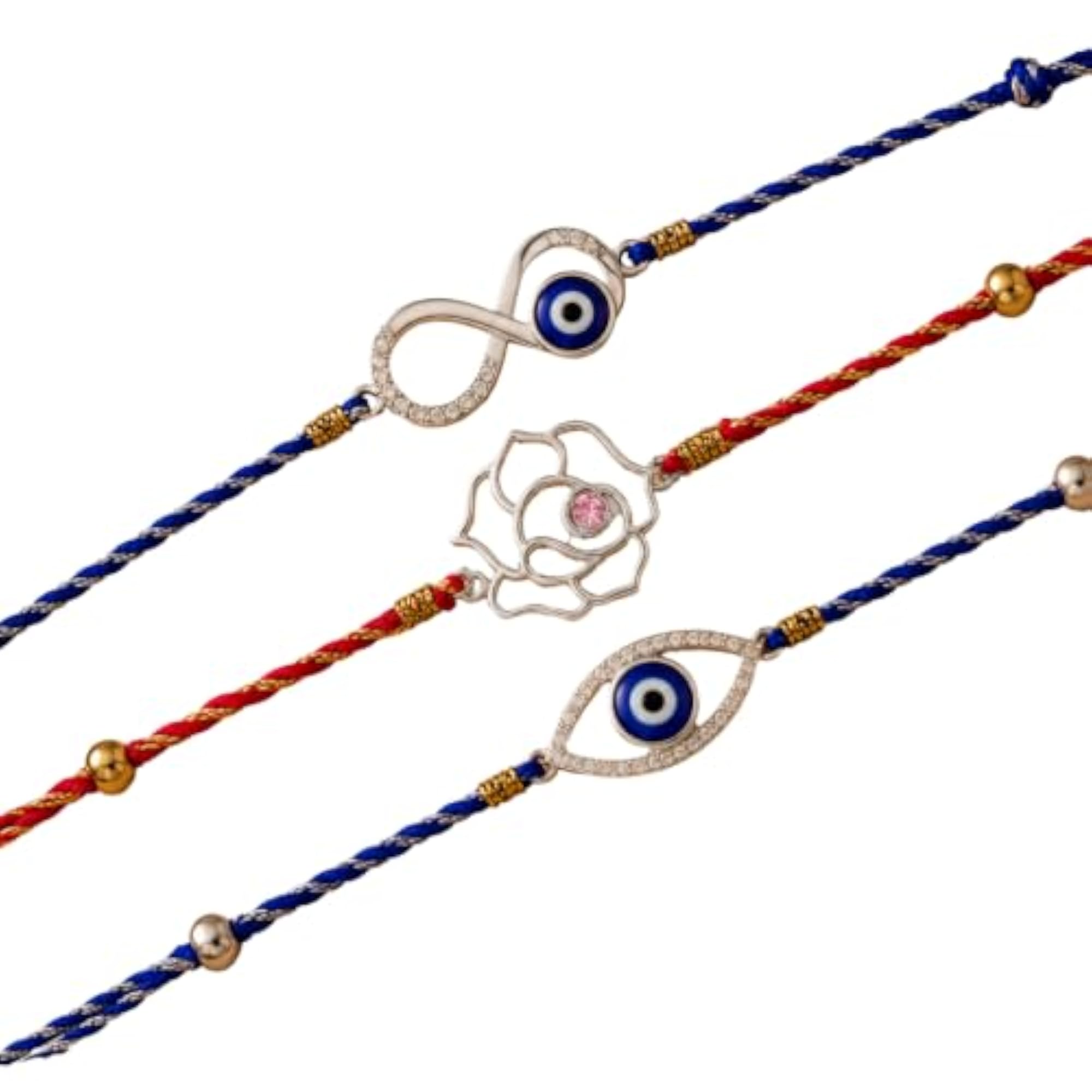 925 Silver Brother Rakhi Combo, Infinity CZ & Evil Eye Rakhi Set