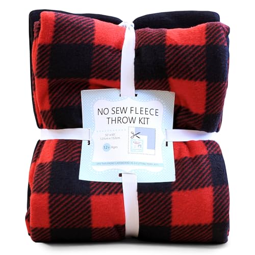 YourFleece Buffalo Plaid Lumberjack No-Sew Throw Fleece Fabric DIY Blanket Making Kit, Make Your Own, Anti-Pill, 50x60 Inches