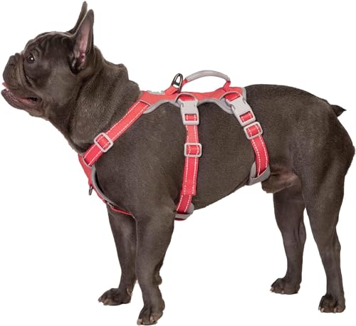 Huntboo Hunde Sicherheitsgeschirr, Rutschfestes Hundegeschirr Escape Proof, Reflektierendes Geschirr mit Griff, Atmungsaktiv, Langlebig, Verstellbare Weste für Mittelgroße Hunde (Rot, M)