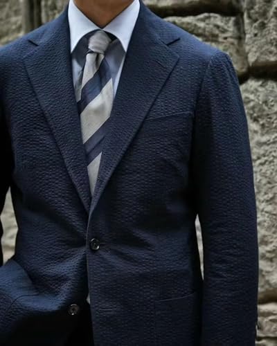 Mens Blue Seersucker Summer Suits 2 Piece Grooms Sear Sucker Suit for Wedding Mens Formal Tuxedo Suits Slim Fit2