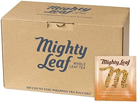 Mighty Leaf Tea Organic Turmeric Ginger (100 Count Foil Wrapped Tea Pouches) Whole Leaf Herbal Tea Caffeine Free