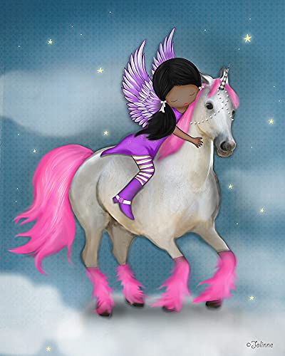 African American Girl Unicorn Children's Room Decoration Nursery Picture Kids Horse 8x10 Unframed Artwork