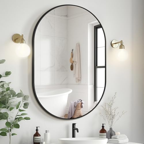 Bathroom Vanity Mirror for Wall, 36''x24'' Black Oval Bathroom Mi...