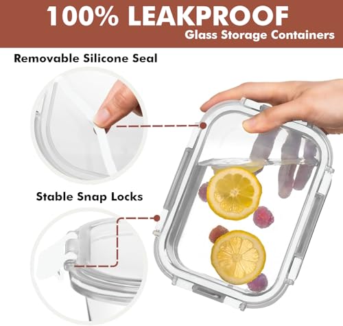 Image of Razab 30 PC Glass Food Storage Containers with Lids - Reusable Glass Meal Prep Containers for Lunch and Leftovers - Airtight & Leakproof Snap Locking Lids - Oven, Freezer, Microwave, Dishwasher Safe