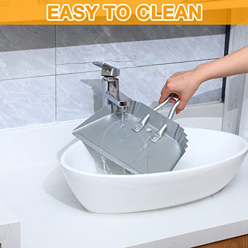 mumufy 4 pack 12 inch heavy duty metal dustpan large wide dust pans for household handheld wide scooper and debris cleaning tool ideal for home and commercial use silver