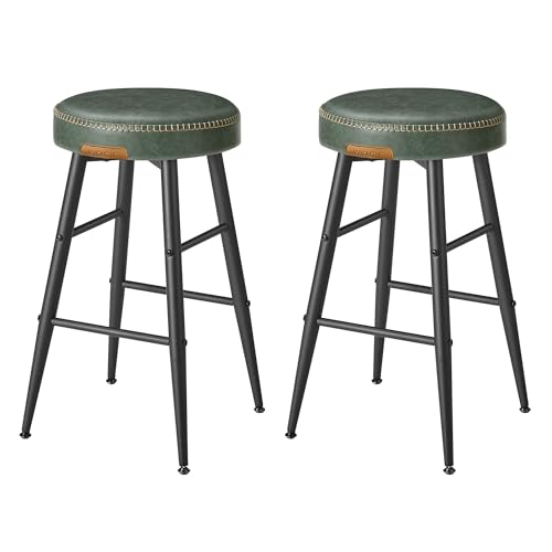Image of VASAGLE EKHO Collection - Bar Stools Set of 2, Kitchen Counter Stools, Breakfast Stools, Synthetic Leather with Stitching, Mid-Century Modern, 24.8-Inch Tall, Home Bar, Forest Green ULBC080C01V1 | Breakfast Stools, Synthetic Leather with Stitching, Mid-Century Modern, Home Bar, Forest Green, EKHO Collection ULBC080C01