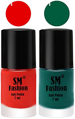 Image of Long Lasting Nail Polish | Nail Paint Combo 7 ml Each) - Set of 2 Fire Orange-Green