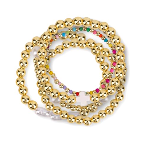 Bracelets dorés fins sans ternissure Mikovivi parure de perles rondes durables
