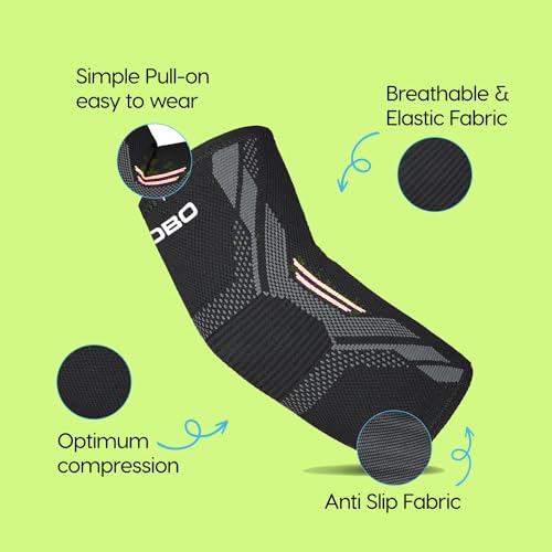 Image of Kobo Elbow Support Compression Sleeve Brace For Pain Relief Tendonitis Arthritis Sports Badminton Tennis Elbow Cricket (Pack of 2) (Imported)