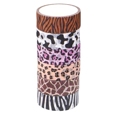 WRITWAA Cinta Adhesiva de Papel Washi Estampados Animales 6 Piezas para Manualidades, Decoración de Agendas y Álbumes, Autoadhesiva y Removible sin Residuos, Colores Vivos para Bricolaje