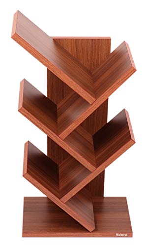Image of Madhuran Engineered Wood Wall Mounted Cum Free Standing Books Magazine Stands Racks Holder (Teak Finish) / Office Study Table Organiser Living Room Bedroom Storage Pen