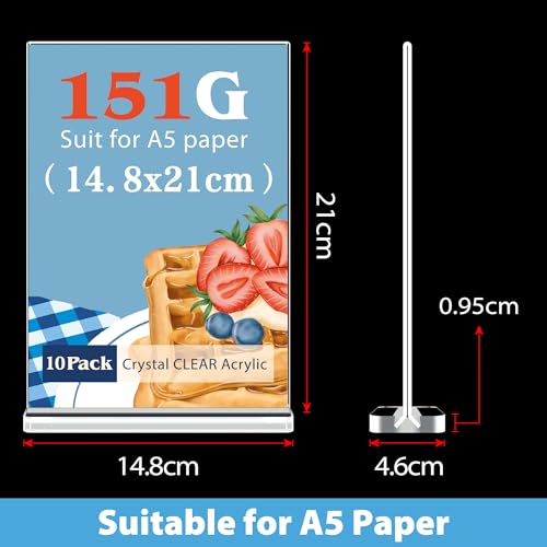 VAIIGO A5 Acrylic Sign Holder, 10Packs Poster Menu Holder for Table Double-Sided Perspex Display Stand for Restaurant Bar - Image 3