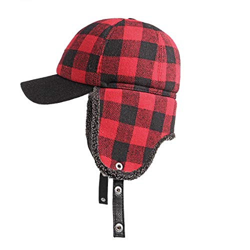 ACVIP Gorro de trapero cálido de invierno con orejeras a cuadros Rojo y negro. L: 56/58 cm Cover