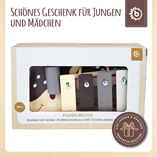 Bieco Kinder Xylophon in REH-Design | Musikinstrument für Kinder ab 1 Jahr | Süßes Musikspielzeug Baby | Glockenspiel mit Schlägel | Xylophon für 1-Jährige | Baby Musikinstrument
