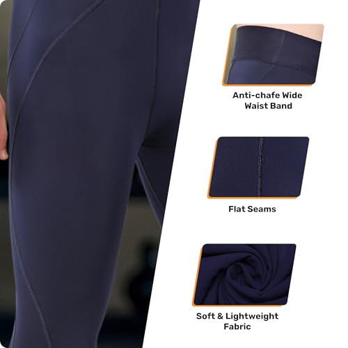 Image of Compression Nylon Lycra Lower Leggings Tights Yoga Pants for Men Boys - Workout Gym Exercise Running Cycling Training - Full Leg Sleeves - Cold Weather Sports Inner - Skinny Fit